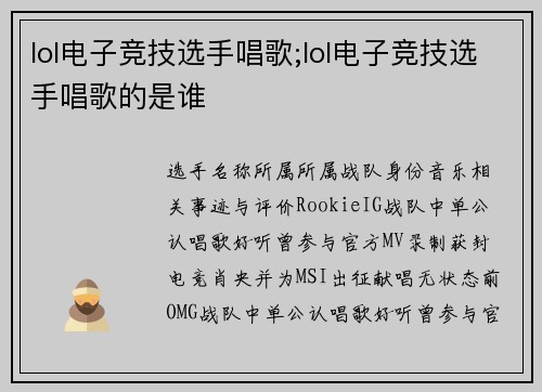 lol电子竞技选手唱歌;lol电子竞技选手唱歌的是谁