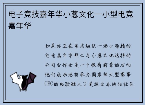 电子竞技嘉年华小葱文化—小型电竞嘉年华